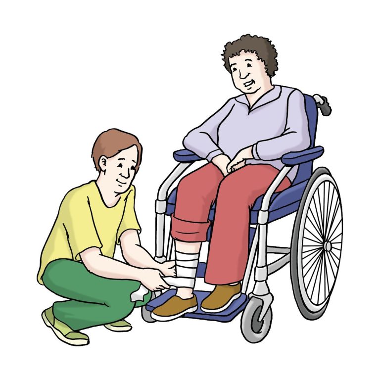 Besondere Fürsorge für eine im Rollstuhl sitzende Frau
